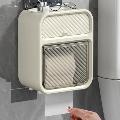 Wall-mounted Tissue Box Double Layer Toilet Organizer Paper Holder Waterproof Bathroom Toilet Rolls Storage Rack with Drawer