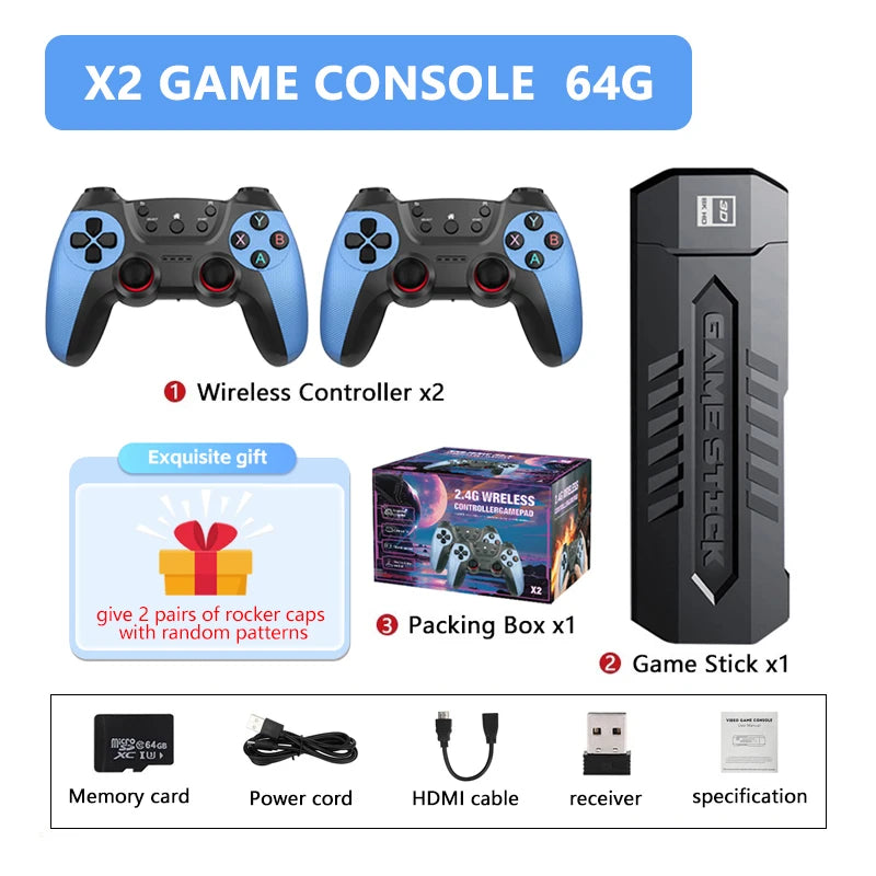 X2 128G Game 4K Game Stick 3D HD Retro Video Game Console Wireless Controller TV 40 Emulator For PS1/N64/DC Gift GD10 Pro