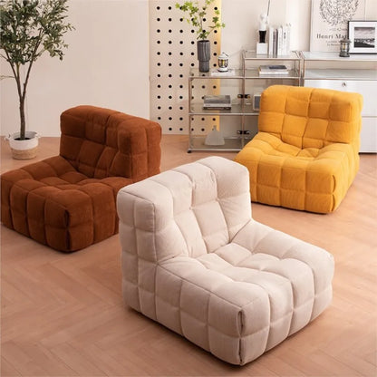 X&D Lazy Retro Corduroy Waffle Sofa Simple Modern Living Room Balcony Designer Casual Sofa Chair Caterpillar Sponge Relax Sofa