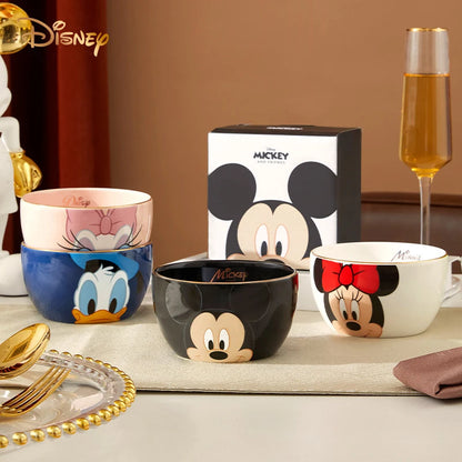 Disney Mickey Minnie Ceramic Rice Bowl Kids Cartoon Donald Dasiy Duck Women Child Kawaii Soup Noodle Rice Bowl Kids Tableware