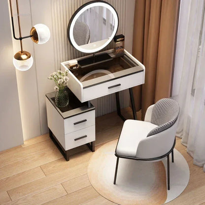 Nordic Solid Wood Dressers Home Dressing Table Light Luxury Small Apartment Vanity Storage Cabinet Integrated Glass Makeup Table