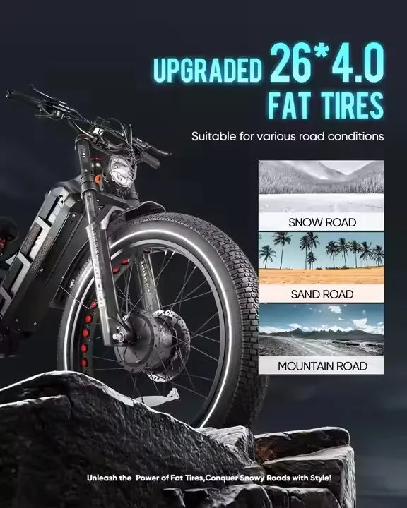 Fatbike Ebike Electric Fat Tire Mountain  3000W 52v 60ah Hybrid Cargo Dirt Electric Bike Electric Bicycle Adult ﻿