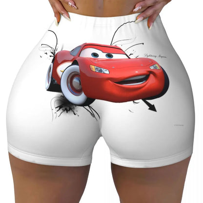 Custom Women Lightning Mcqueen Cars Workout Yoga Shorts Happy Gym Athletic Volleyball Biker Shorts