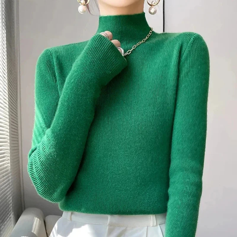 MEXZT Solid Sweater Women Half Turtleneck Knitted Pullovers Harajuku Korean Thick Knitwear Autumn Winter Fashion Slim Jumpers