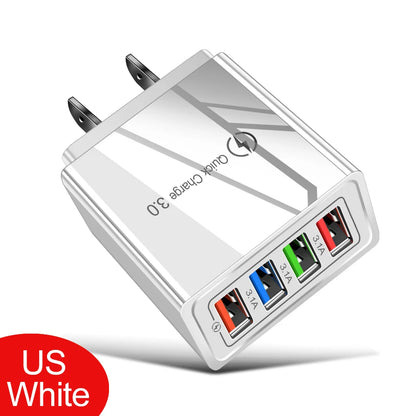 4 Ports USB Charger Quick Charge 3.0 Wall Charger Fast Charging For iPhone 15 14 Samsung Xiaomi EU/US Plug Phone Charger Adapter