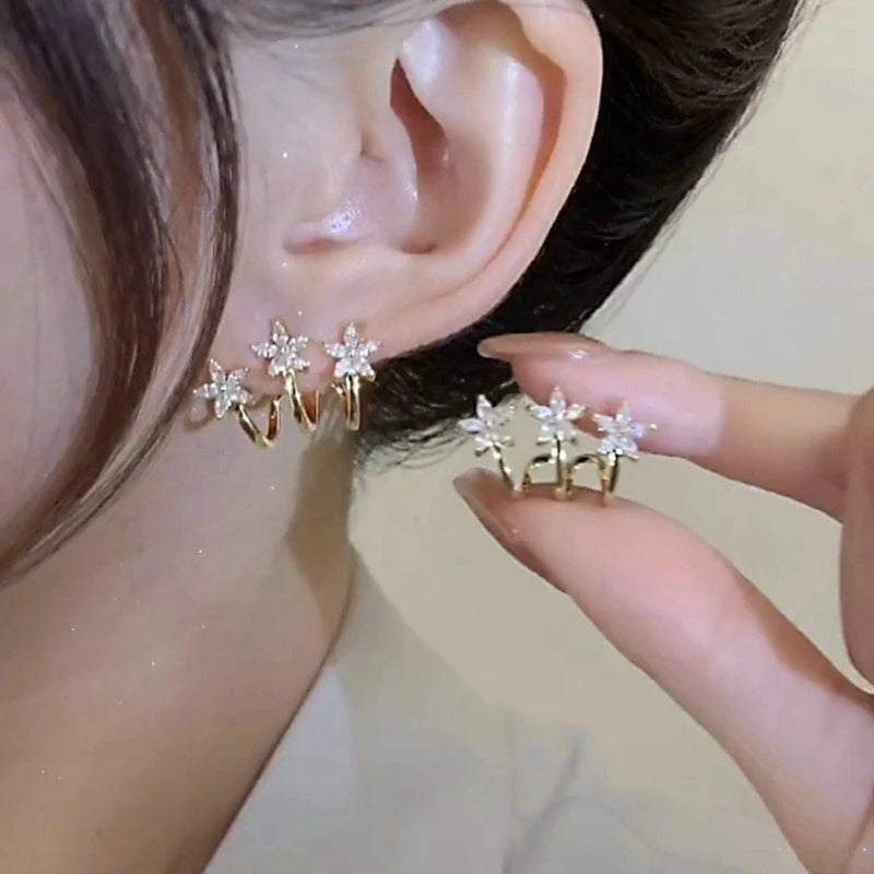 Korean Fashion Shiny Zircon Four Claws Stud Earrings for Women Dainty Ear Studs Girls Birthday Party Wedding New Fashion Jewelry