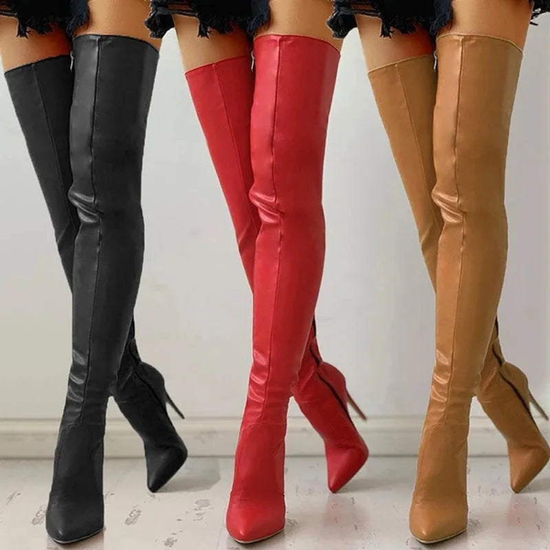 Autumn/Winter Women's Boots Pointed Side Zipper Slim High Heels Large Over Knee Boots Women's Boots Platform Boots Womens Shoes