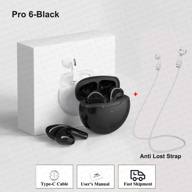 Original Pro 6 TWS Max Wireless Bluetooth Earphones Mini Earbuds Noise Cancelling Headset For Airpodding Apple iPhone Headphones