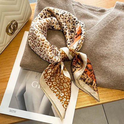 2024 New Leopard Print Square Scarf Women's Imitation Silk Scarf Casual Versatile Decoration Small Neck Scarf 70CMx70CM