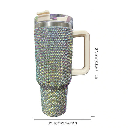 40oz Shiny Diamond Shiny Diamond Tumble Coffee Insulation Cup Stainless Steel Car Bottle Straw Large Capacity Rhinestone Cup