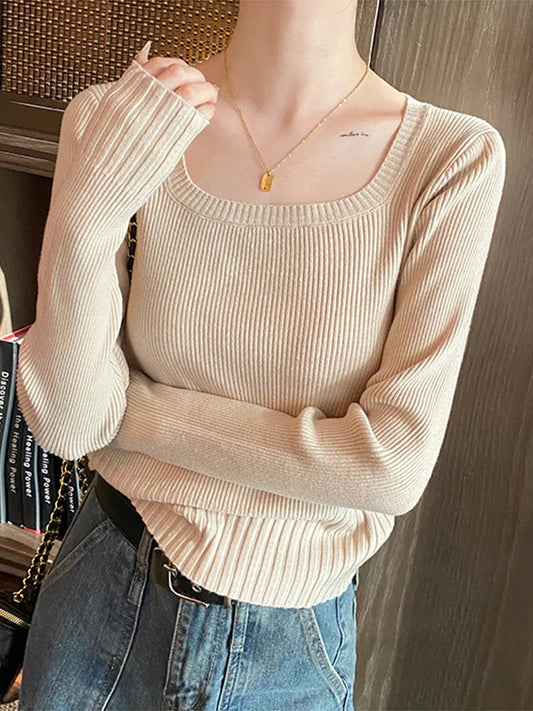 U Neck Women Autumn Winter Sweaters Slim Knitted Pullovers Soft Warm Solid Jumper Female Sweater Casual Knitwear Jersey Top