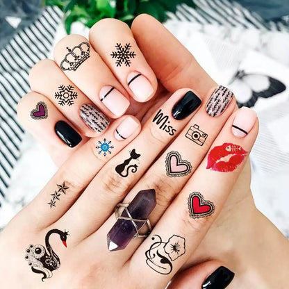 15 Sheets Small Temporary Tattoos For Kids Women Men Finger Fake Tattoo Stickers Letter infinity Star Moon Black Tatoos Paste