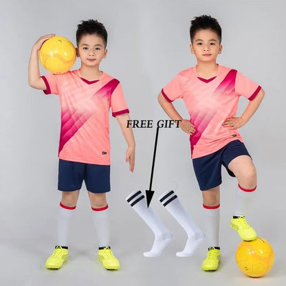 Boys Football Jersey tracksuit Child Soccer Sports Uniforms Kids Play Ball Sportswear Kits vest children's football suit Socks 1