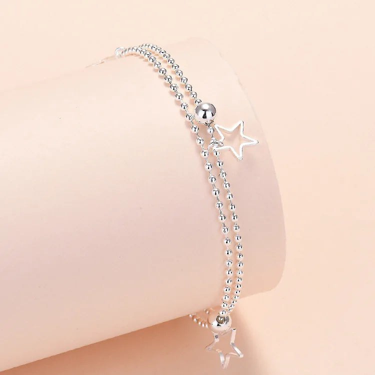 925 Sterling Silver Women Heart Star Chain Bracelet For Women Luxury Jewelry Jewellery Gifts Christmas  GaaBou