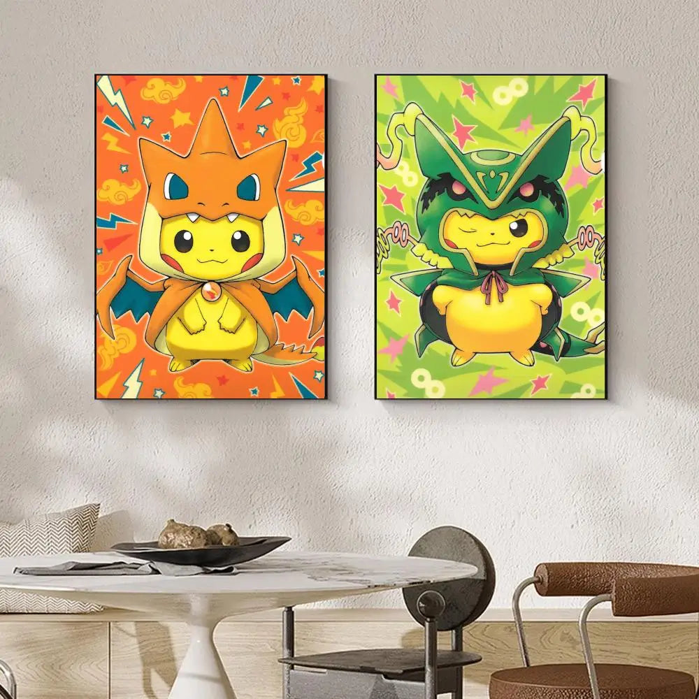 1PC Pokemon Pikachu Painting Cartoon Print Poster Paper Waterproof HD Sticker Bedroom Entrance Home Living Room Bar Wall Decor