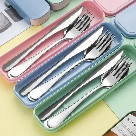 Portable Stainless Steel Cutlery Suit with Storage Box Chopstick Fork Spoon Knife Travel Tableware Set Camping Cutlery