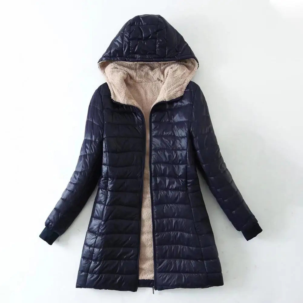 Plush Lining Women Parkas Autumn Winter Women Cotton Jacket Padded Casual Slim Coat Emboridery Hooded Parkas Women Jacket Coat