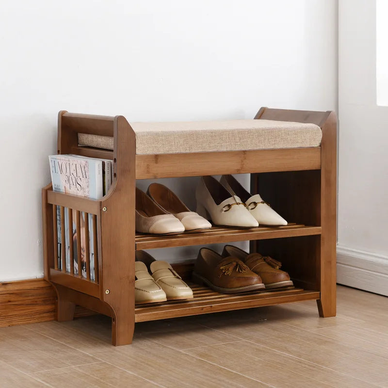 Shoe Storage Rack Bench With Double Layer Cushion Seat Living Room Shoe Organizer Entryway Storage Hallway Furniture Shoe Stool