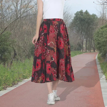 Fashion Summer Cotton Linen Women Skirt Saia Casual Vintage y2k Print Long Skirts Woman Clothes Bohemian Faldas Maxi Bottom Jupe