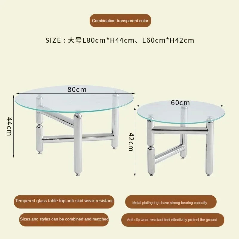 Tempered Glass Circular Coffee Table,Anti Slip Transparent Coffee Table in Stock, Home Living Room Small Tea Table Design