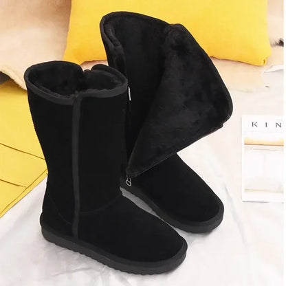 2024 Hot Sale Ladies Shoes Side Zipper Women's Boots Winter Round Toe Plush Fleece for Warmth Solid High Tube Flat Snow Boots