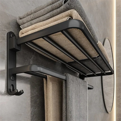 Multifunctional Aluminum Foldable Towel Rack Wall-Mounted Bathroom Item Shelf Suitable for Shower Rooms Bathroom Accessories