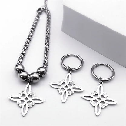 Stainless Steel Jewelry Set Witchcraft Witch Celtic Irish Knot Pendant Necklace Fashion Earring Bracelet Ring nudo de bruja