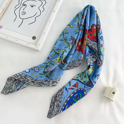 90*90Cm Square Scarf Twill Silk Feeling Women Head Shawls and Wraps Luxury Hair Tree Print Neck Scarves Hijab Bandana Pashmina