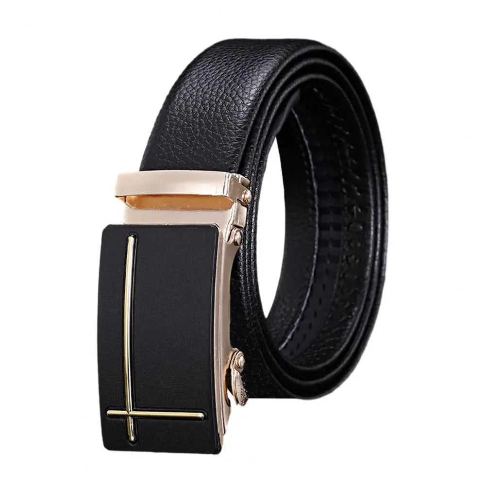 Men Belt High-quality Men's Automatic Business Belt with Smooth Faux Leather Alloy Buckle Durable Anti-slip Belt for Formal