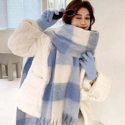 Soft Winter Scarf Cashmere Warm Long Tassel Scarves Classic Checker Thickened Autumn Winter Neck Warm Scarf