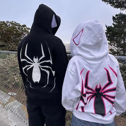 Full Zip Up Spider Hoodie Women Men Streetwear Harajuku Graphic Oversized Jacket Hood Shirt Punk Gothic Y2K Clothes Sweatshirt