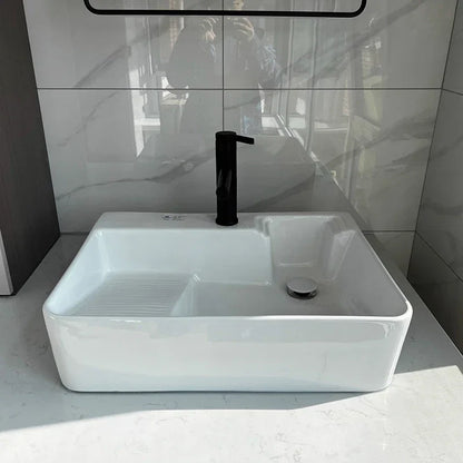 Side Drain Bathroom Sinks Balcony Small Size Washbasin Washing Machine Cabinet Washbasin with Washboard Ceramic Countertop Basin