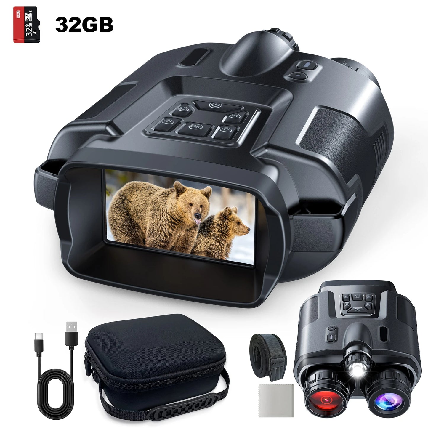 USB Rechargeable Binoculars Full Dark 600m HD 8X Digital Zoom 4K Infrared Tactical Telescope for Hunting Camping Boating