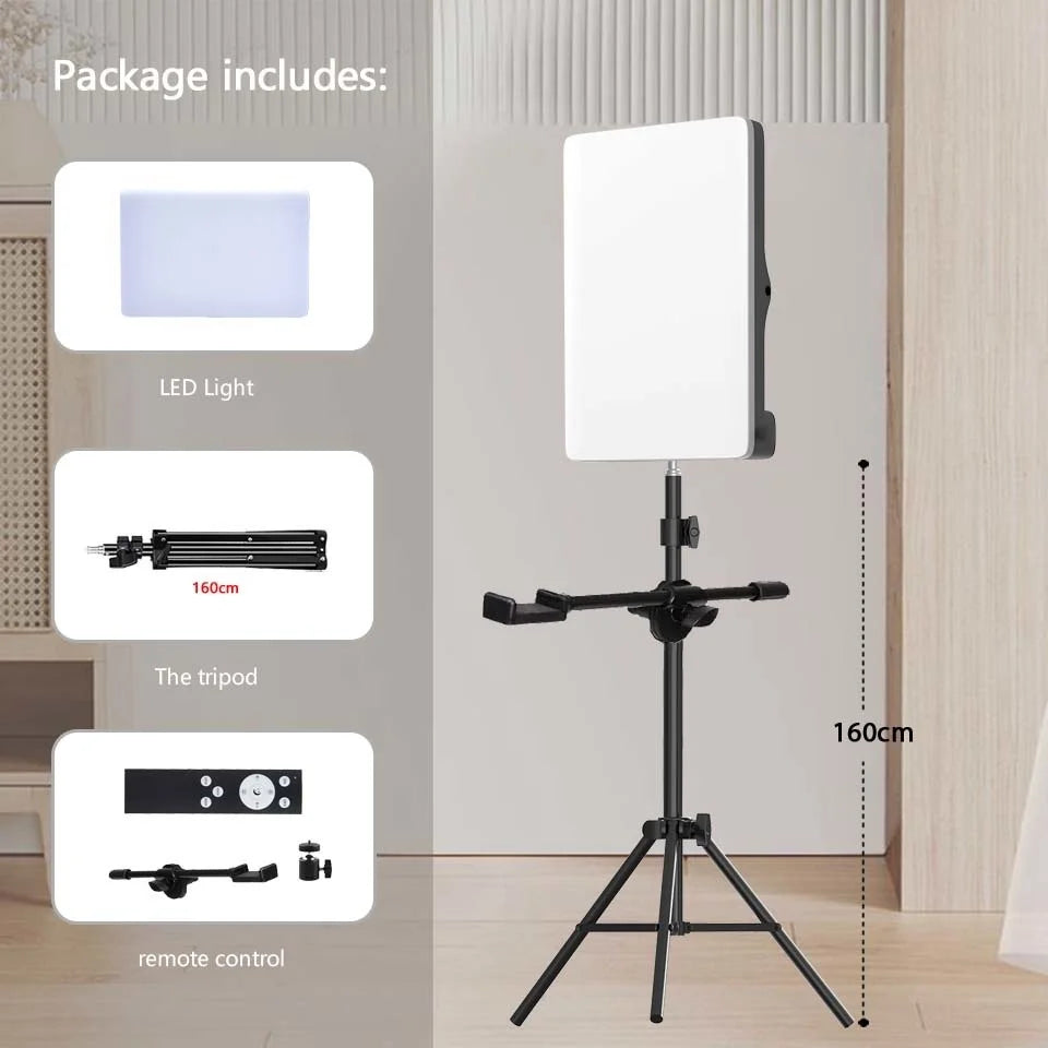 LED Photo Studio 3000k-6500k Video Fill Lamp Light Panel Photography Lighting With Tripod Stand Long Arm EU Plug For Live Stream