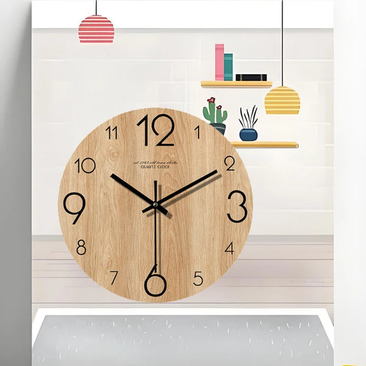 Vintage Wooden Wall Clock Silent Watch Quartz Mechanism Decoration For Living Room Bedroom 12-Inch Grain Clocks With Arrows