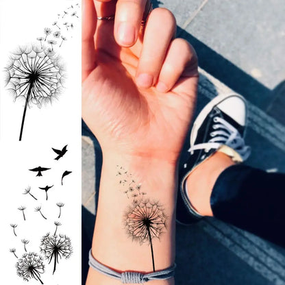 13 Sheets Dandelion Temporary Tattoos For Women Realistic Flying Birds Butterfly Fake Tattoo Flower For Girls Decor Tatoos Paper