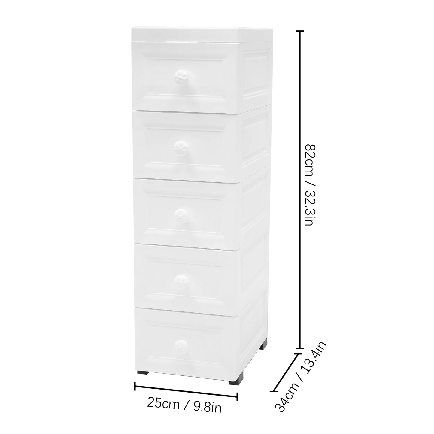 White Floor Standing Storage Cabinet with 5 Drawers Multipurpose Cabinet Bathroom Shelf Living Room Cabinet