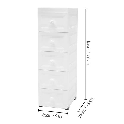 White Floor Standing Storage Cabinet with 5 Drawers Multipurpose Cabinet Bathroom Shelf Living Room Cabinet