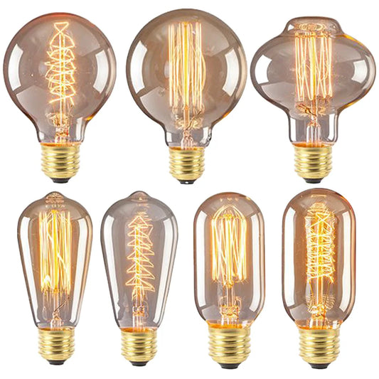 Retro Light Bulbs 40W 2700K Warm White Lighting Amber Glass Light Bulbs ST64 Filament Lamp For E27 Screw Base Vintage Light Bulb