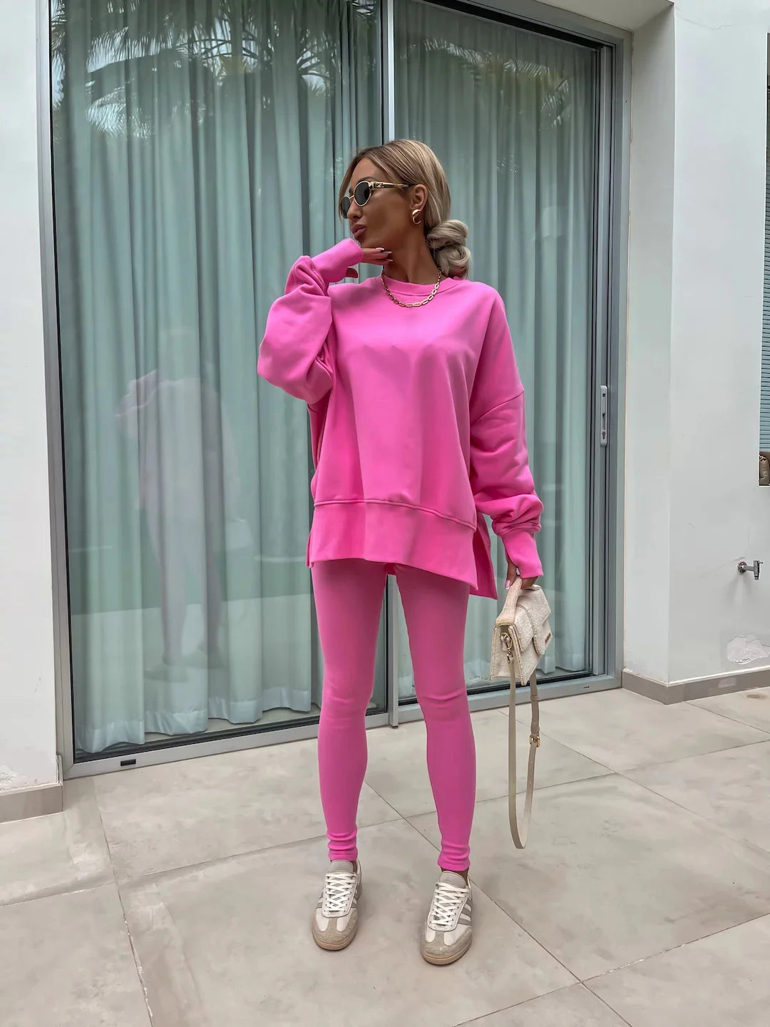 Spring summer 2024 new Shirt  casual loose-fitting sweater tight pants 2 piece suit sets for women 2 pieces trousers sets