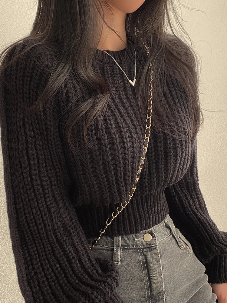 Loose Vintage Harajuku Lantern Long Sleeve Women Sweater Korean Autumn Winter Knitwear Soft Warm Tops Chic Solid Femme Sweater