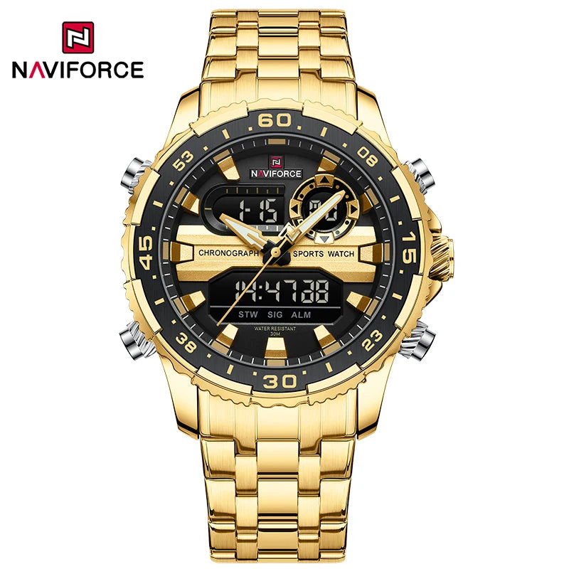 Original Brand NAVIFORCE Quartz Watch For Men  Sports Stainless Steel Strap Wrist Watches Waterproof Analog Digitals Clock 2024