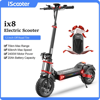 iScooter iX8 Electric Scooter 2400W 20Ah Scooter Dual Motor 12inch Anti-skid Off Road Pneumatic Tire 70km Range 60km/h eScooter