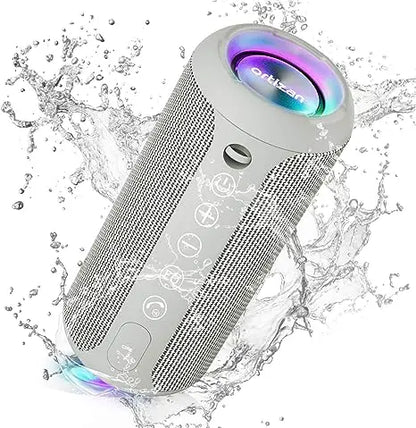 Ortizan Portable Bluetooth Speakers with Bass Boost,IPX7 Waterproof,Suporrt TF Card/AUX,RGB Lights,30H Playtime,24W Loud Drivers