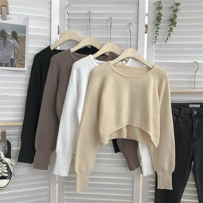 2024 Fashion Students All-match Knitwear Soft Korean New Pullovers Women O-neck Cropped Tops Autumn Winter Casual Loose Sweater