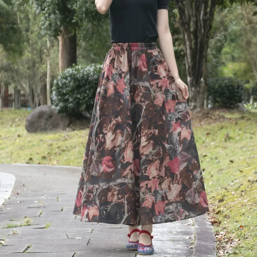 Fashion Summer Cotton Linen Women Skirt Saia Casual Vintage y2k Print Long Skirts Woman Clothes Bohemian Faldas Maxi Bottom Jupe