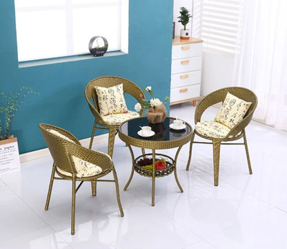 Balcony Small Coffee Tables Living Room Round Tables Rattan Woven Storage Small Tea Table Tempered Glass Leisure Round Table