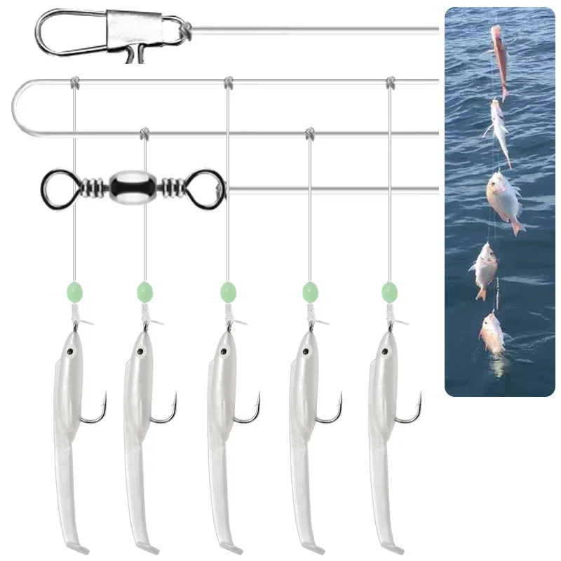 1 Set Cluster Soft Lure Luminous Eel Sabiki Rigs String Hooks Lure Fishes Saury Squid Mackerel Scad Saltwater Fishing Tackle