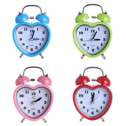 Heart Shape Bell Alarm Clock No Ticking Bell Alarm Clock with Nightlight for Kids Girls Bedroom Home Decor