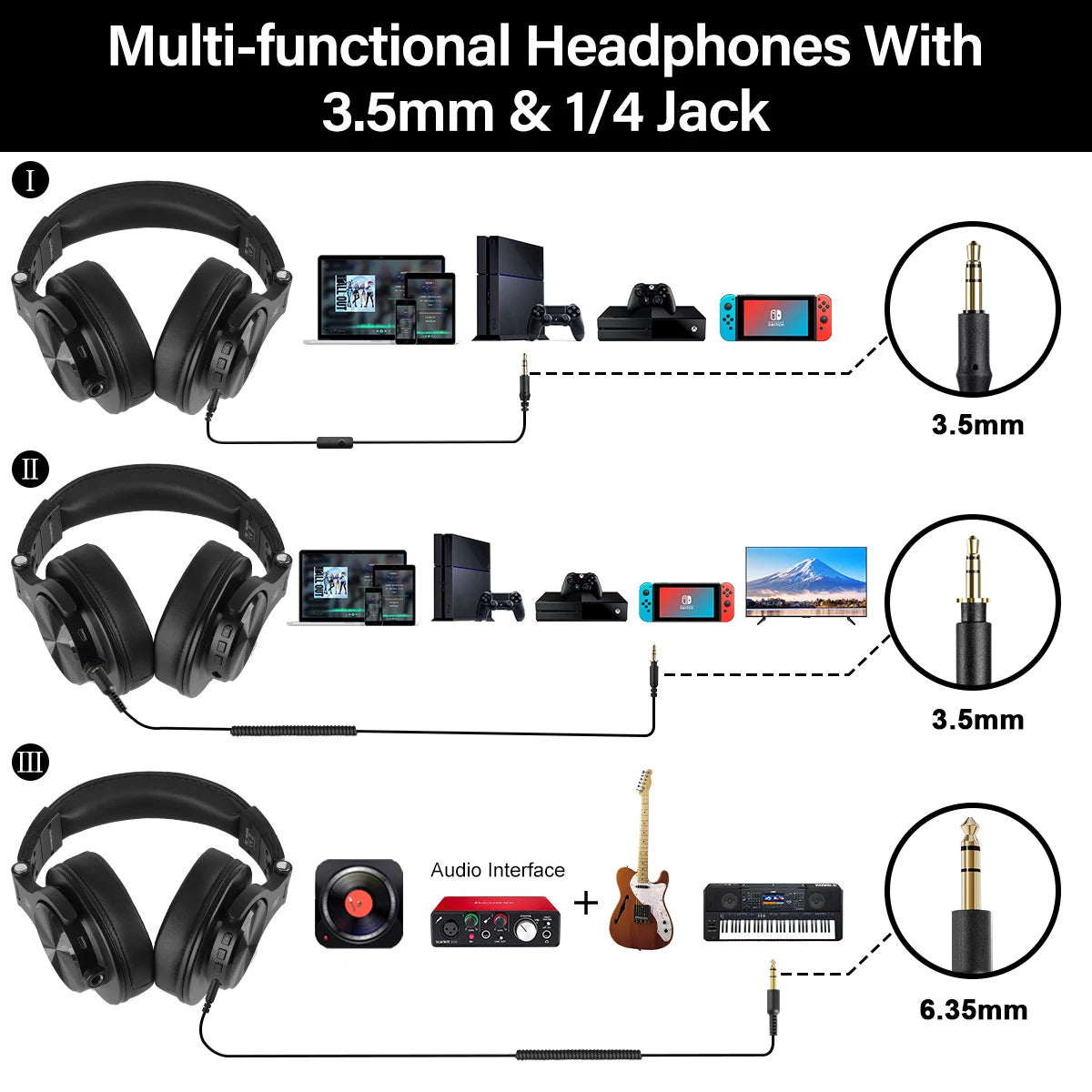 Oneodio A70 Fusion Wired + Wireless Bluetooth 5.2 Headphones For Phone With Mic Over Ear Studio DJ Headphone Recording Headset